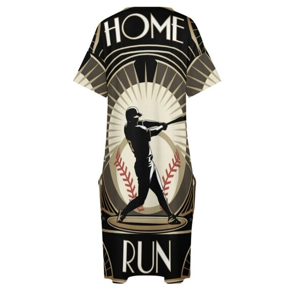 Woman's Black Baseball sports jersey Shirt Dress with pockets Size Medium 3X - Picture 2 of 4